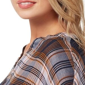 NWT Jessica Simpson Jenna Woven Top In Festive Plaid/Black Iris Size 2X